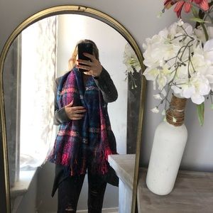 Thick knit plaid blanket scarf